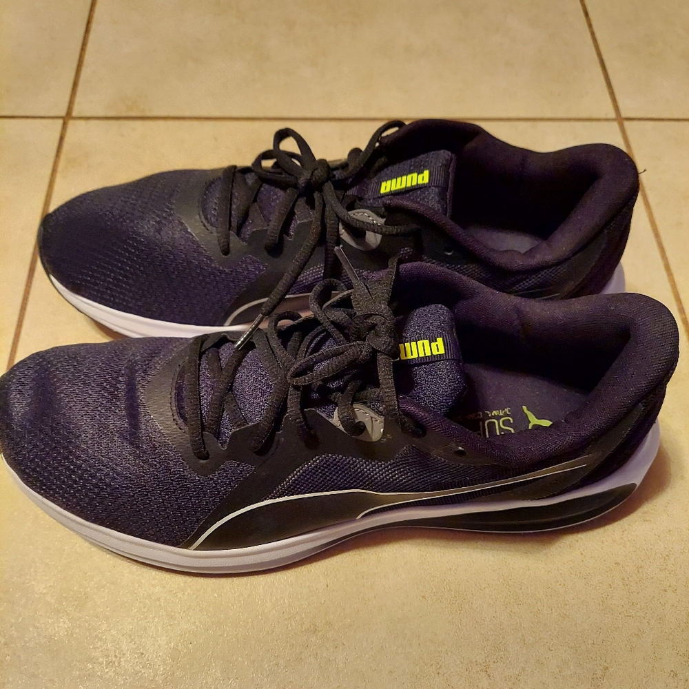 Puma Twitch Runner Shoes Black & White w Soft-Foam Insoles 376289-01